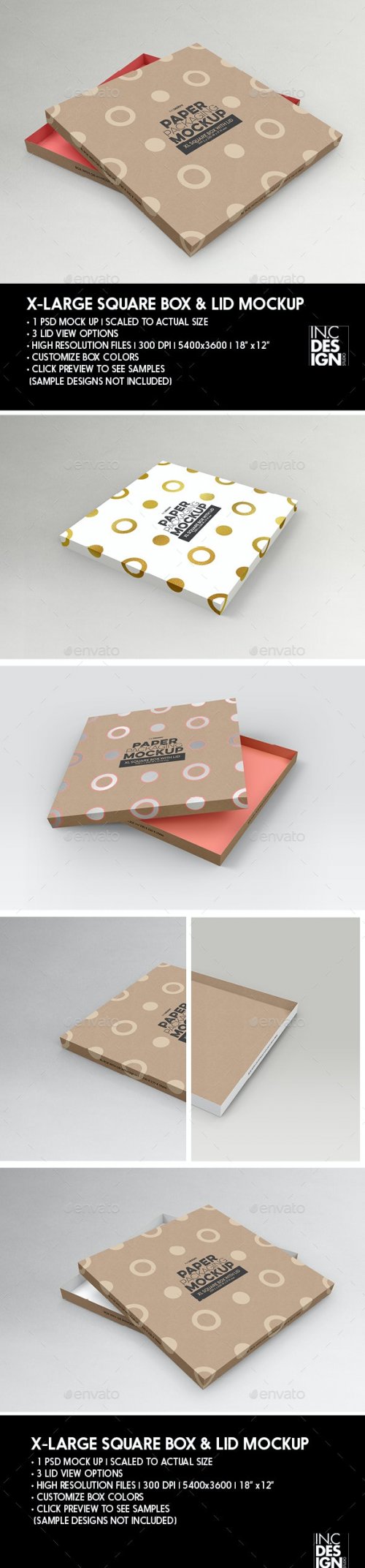 Paper XL Square Box and Lid Packaging Mockup