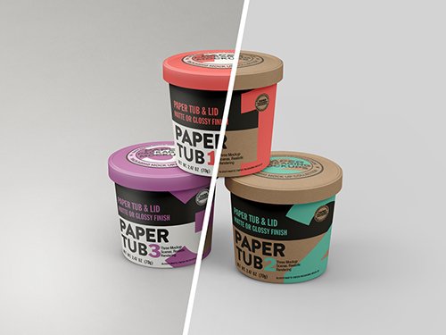 3 Glossy or Matte Paper Tubs with Lids Mockup