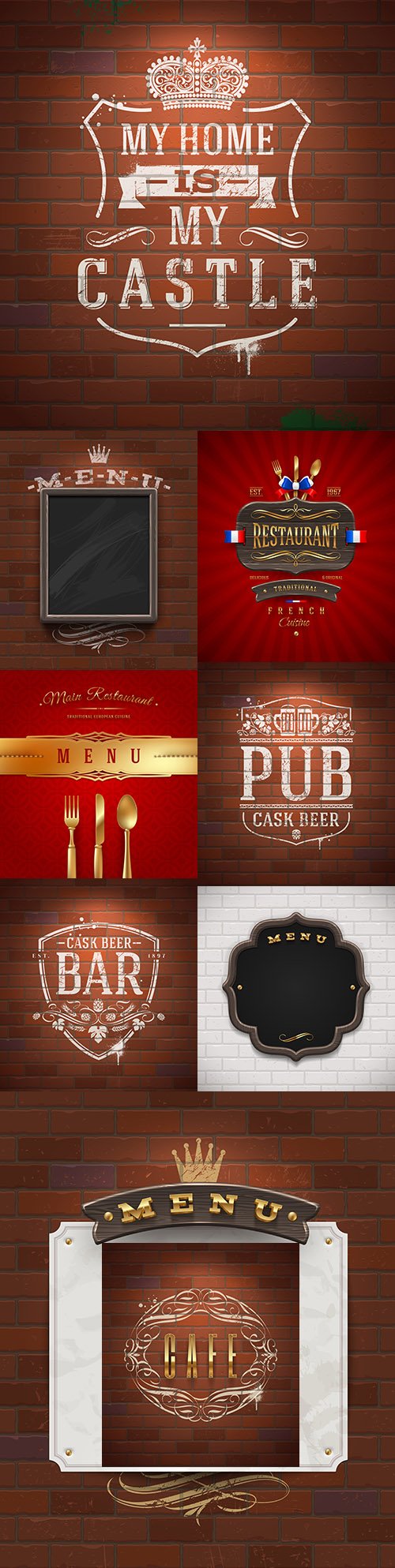 Bar and menu painted with white paint on brick wall
