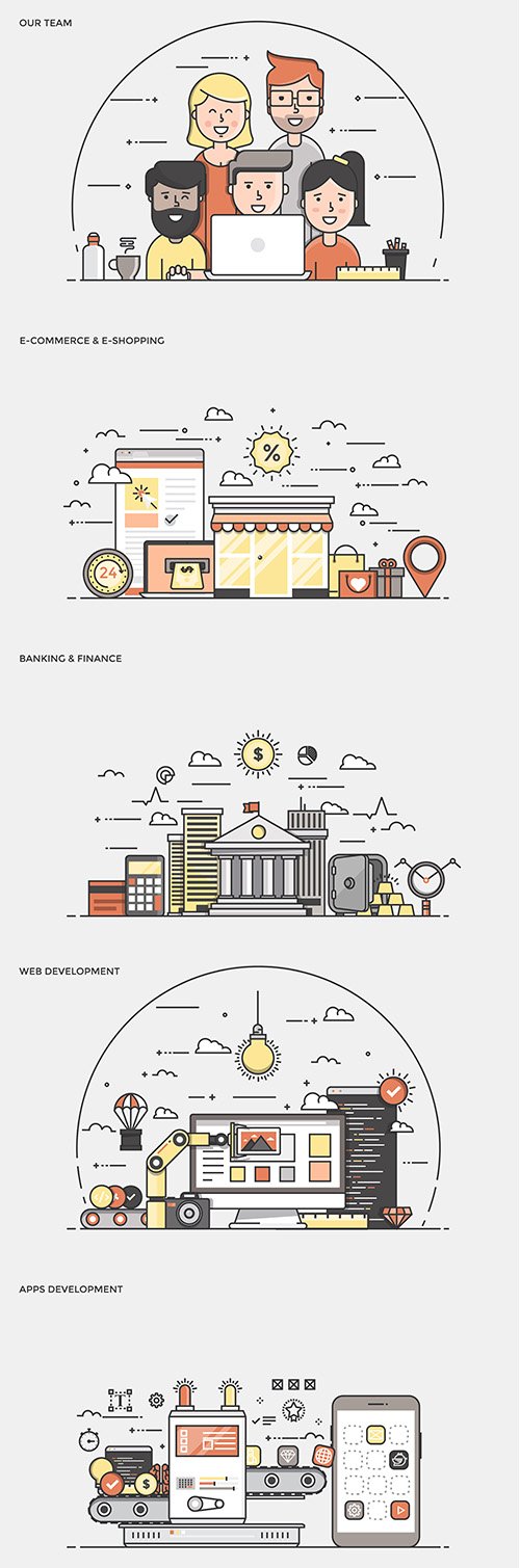 Flat Line Modern Concept Illustration