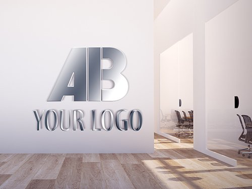 Metallic Logo in Office Hall Mockup 350952339