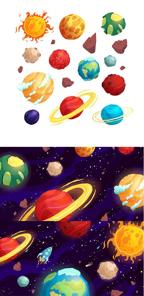 Space Planets Cartoons Illustration