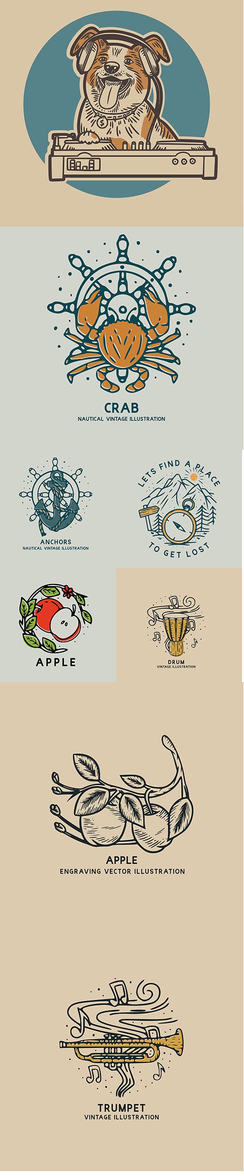 Vintage Vector Illustrations Set