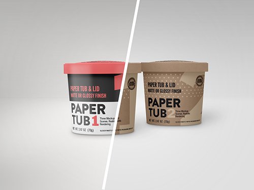 2 Glossy or Matte Paper Tubs with Lids Mockup
