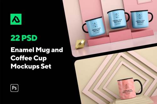 Enamel Mug and Coffee Cup Mockups Set 5050333