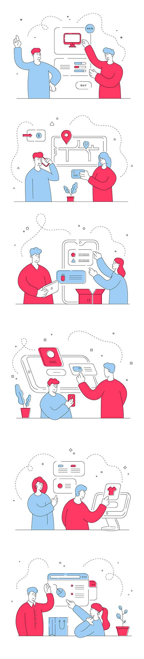 Modern Couple Flat Illustrations Vector set