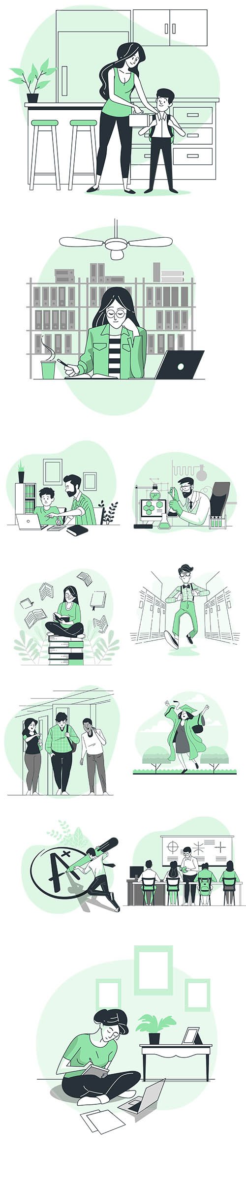 Vector People Live Situation Illustrations Education Concept Vol 8