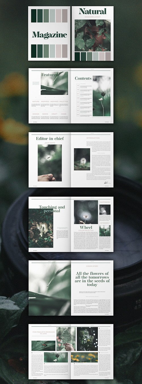 Magazine Layout with Green and Tan Accents 332491550
