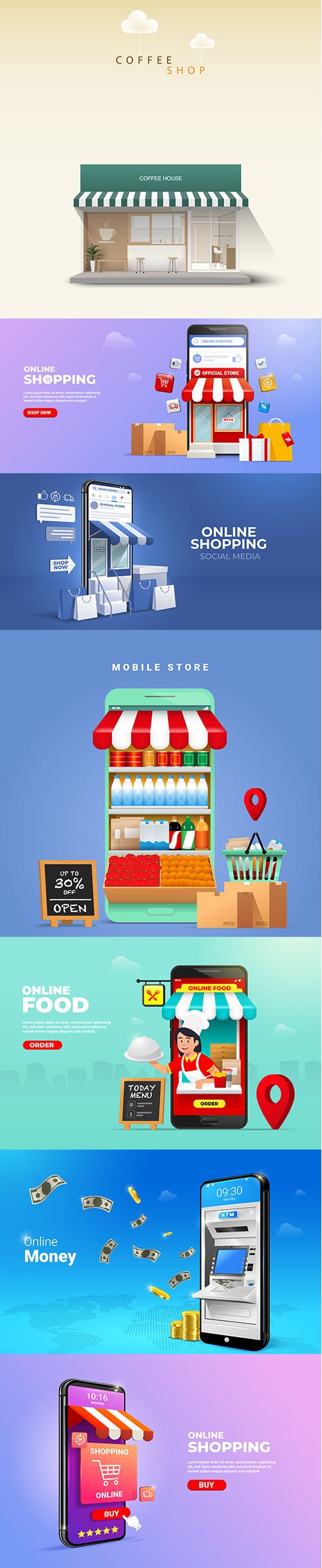 Online shopping on social media mobile applications Vector