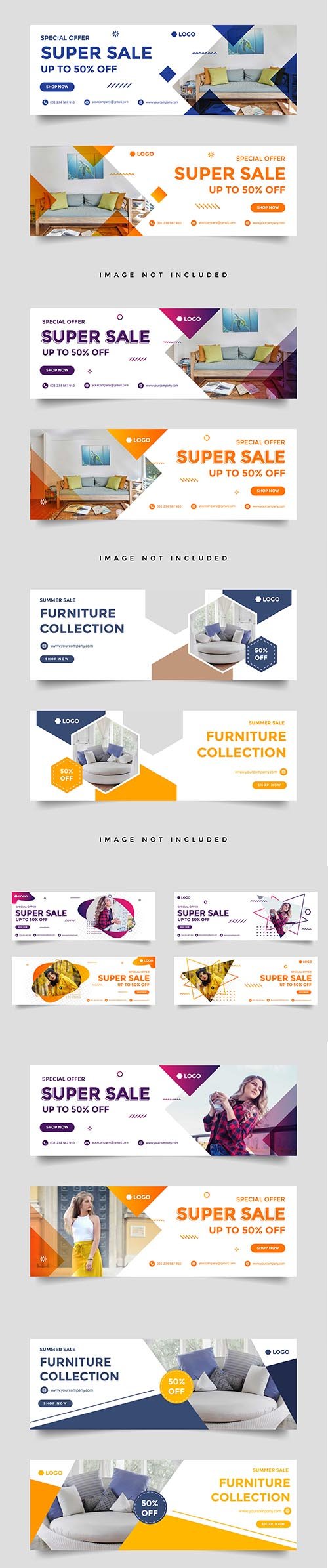 Fashion Sale Facebook Cover Banner Template Set