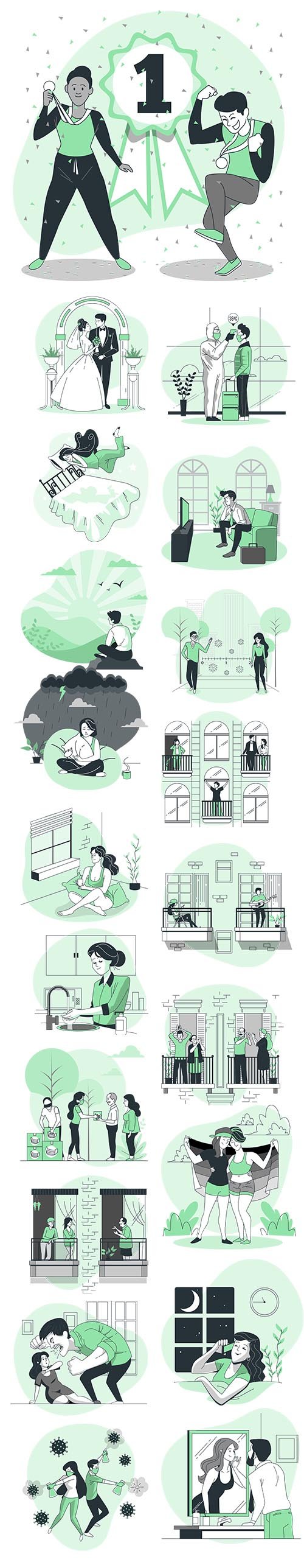 Vector Green Illustrations People Concept Vol 2