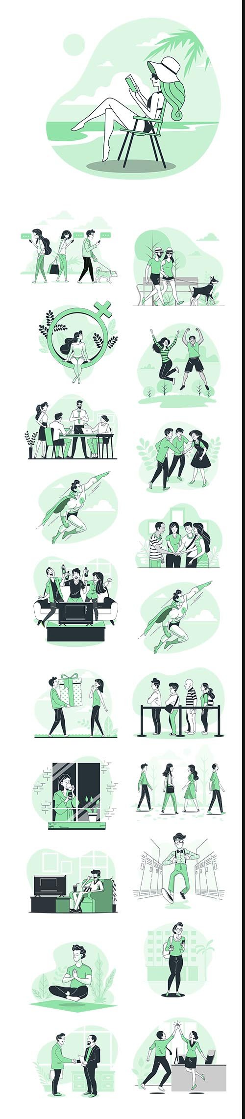 Vector Green Illustrations People Concept Vol 4