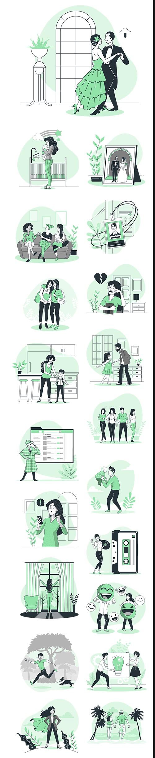 Vector Green Illustrations People Concept Vol 3