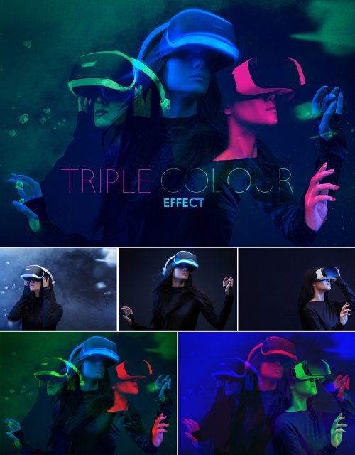 Triple Color Double Exposure Effect Mockup 5045358