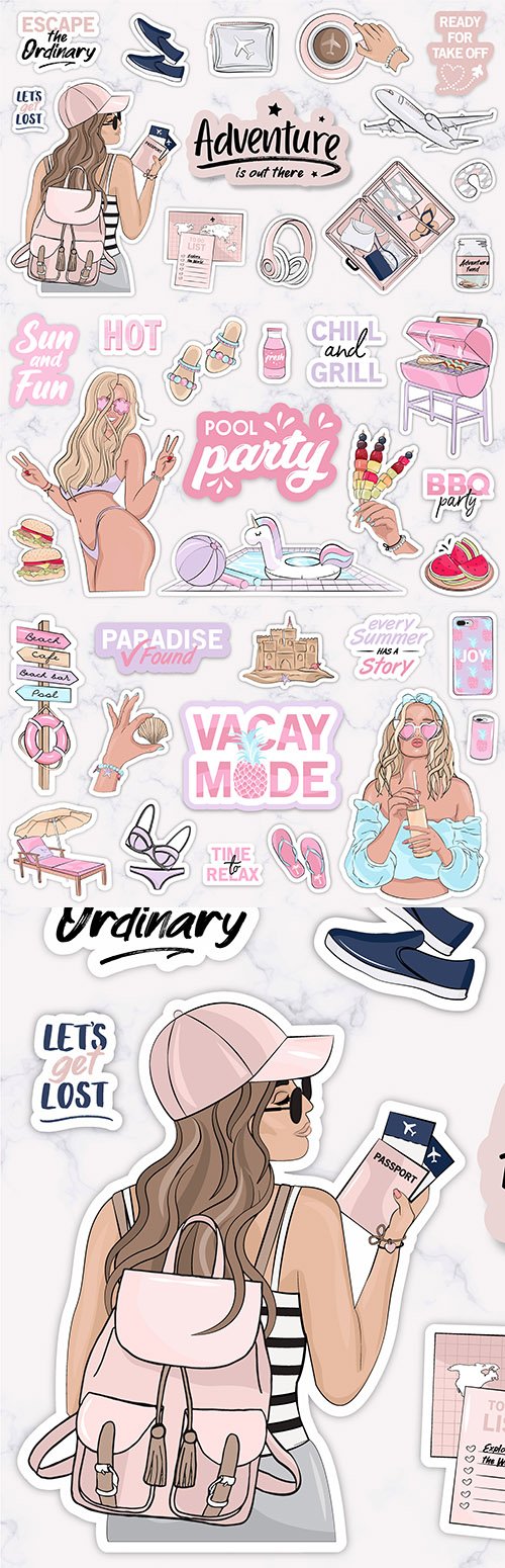 Stickers with young girl and modern accessories