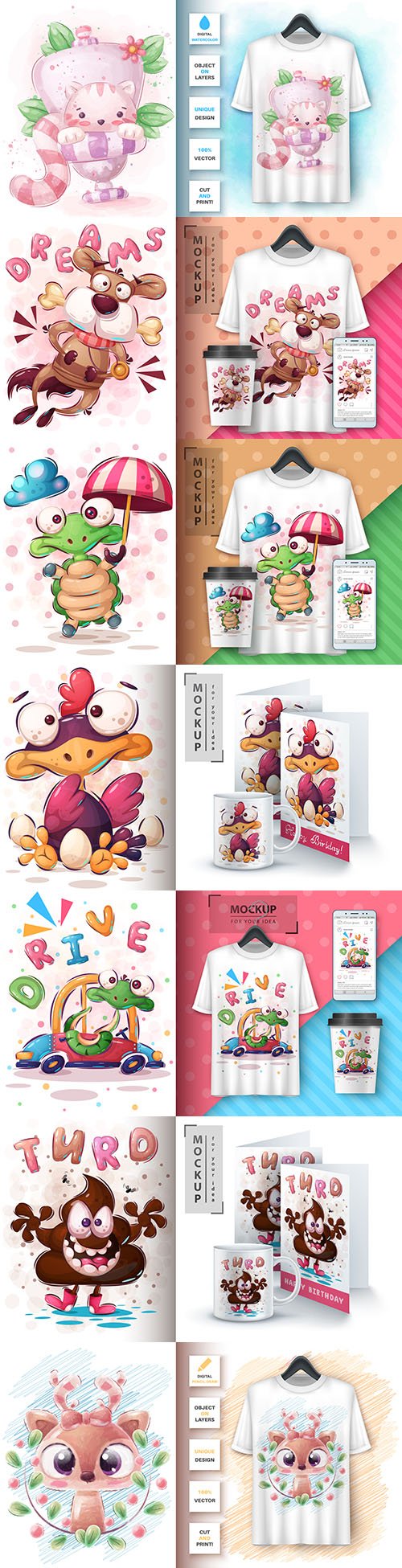 Funny illustration and merchandising mockup print t-shirt 19
