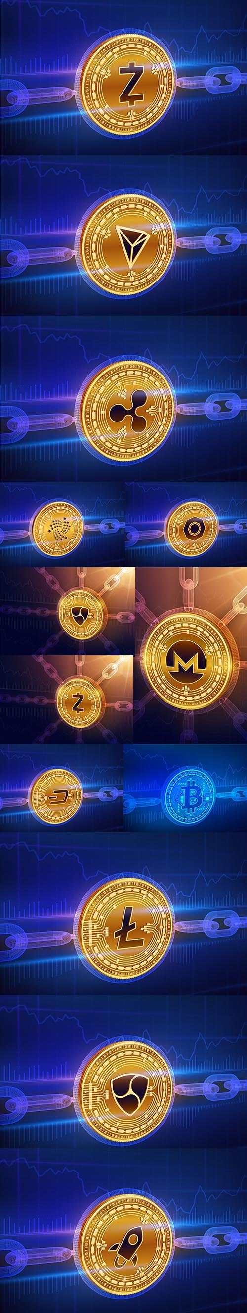 Physical Golden Coin Blockchain Concept