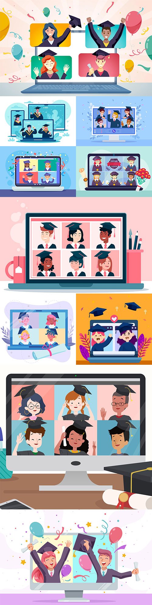 Virtual graduation award ceremony concept illustrations