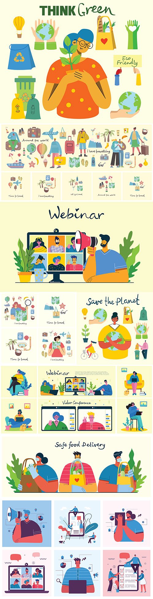 Online webinar concept illustrations and summer holiday journey