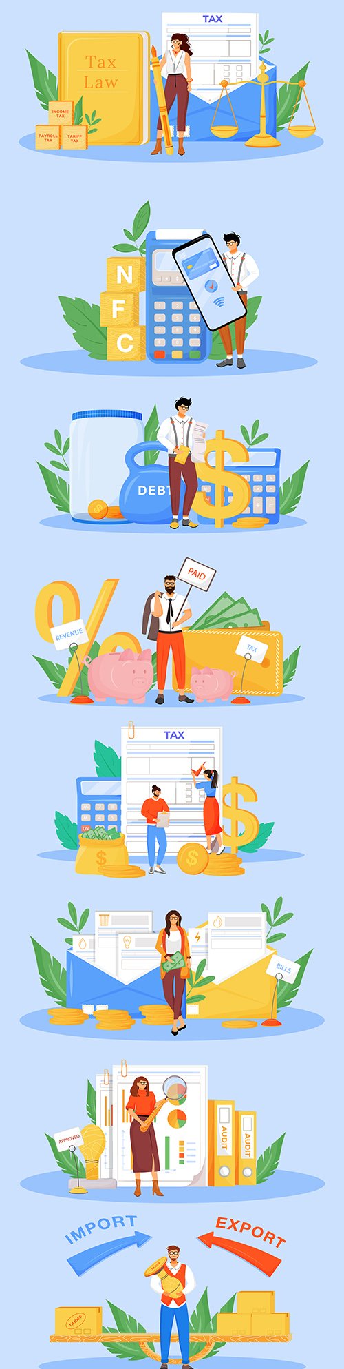 Tax payments and financial audit flat 2d illustration