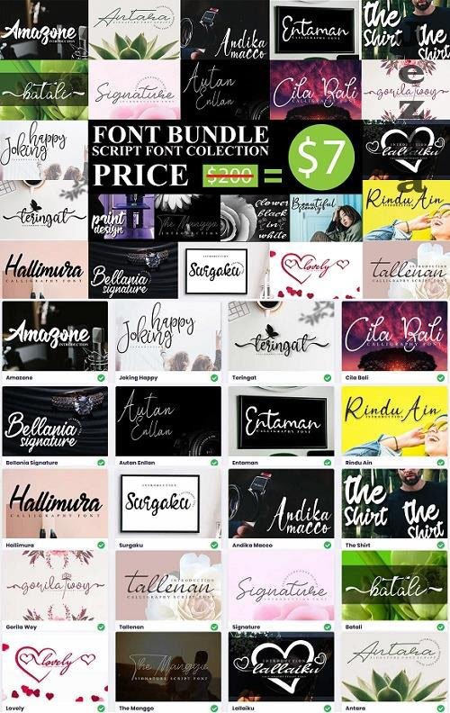 Script Font Collection - 20 Premium Fonts Bundle