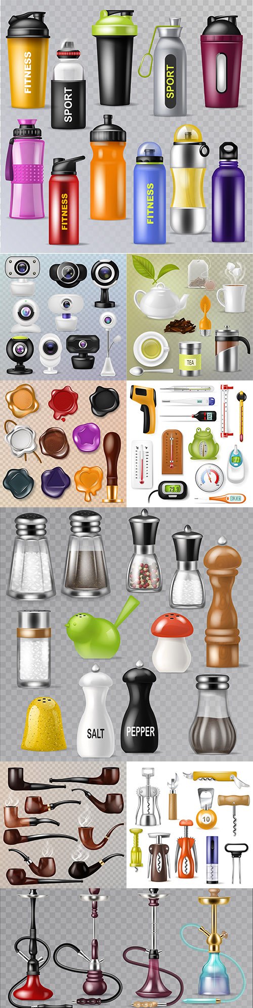 Realistic illustrations of different items and utensils