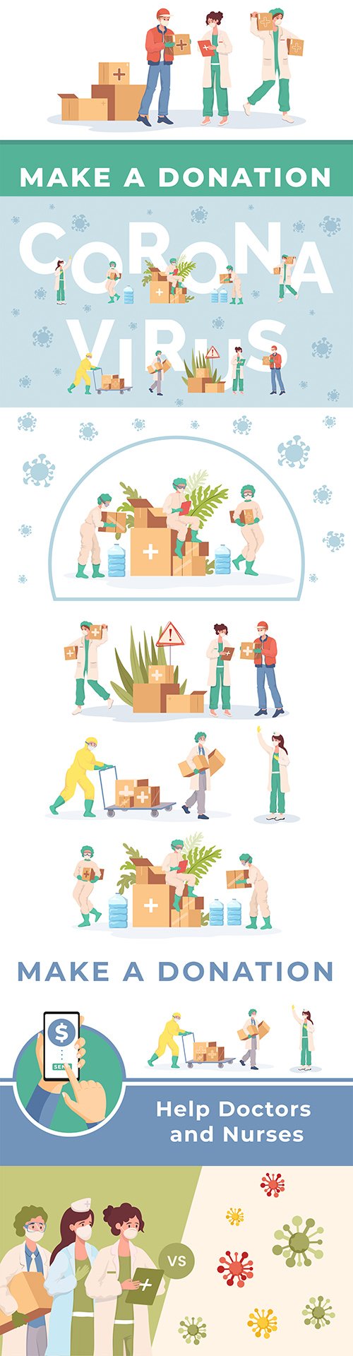 Medical workers in uniforms and protective suits illustration