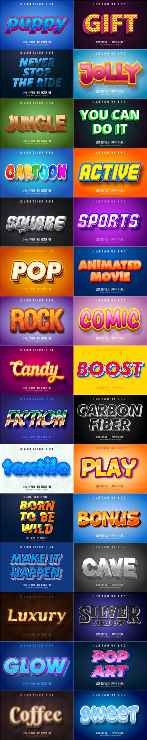 Cartoon Style Font Effect Bundle Vol.1 - 30 Premium Vector Graphics