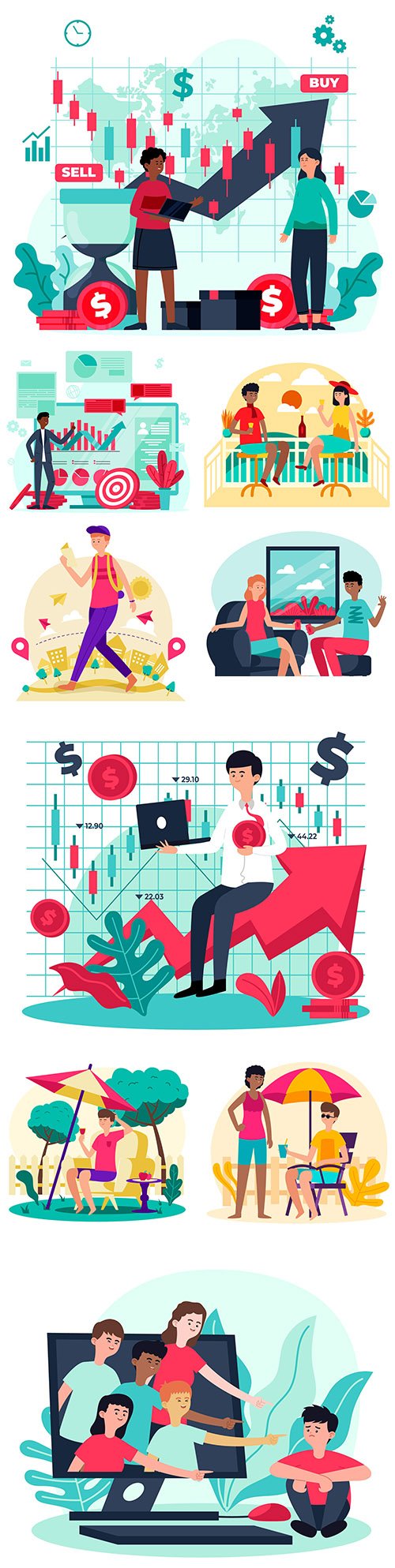 Concept stock market analysis and summer holiday with drinks