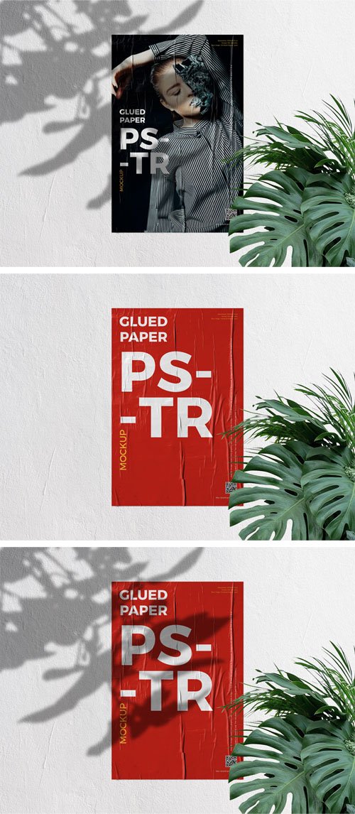Glued Paper on Concrete Wall Poster PSD Mockup