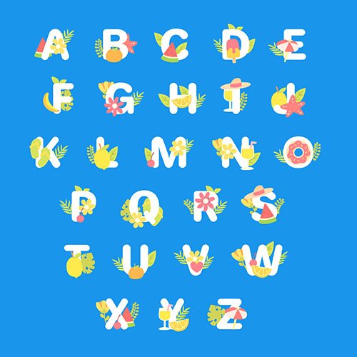Floral Fruits Vector Alphabet