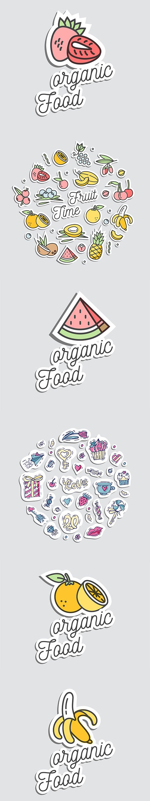 Stickers Patch Badge Cartoon Vector Illustration Doodle Summer Tasty Fruit