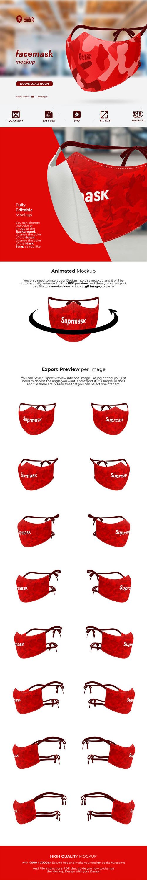 Red Facemask PSD Mockup