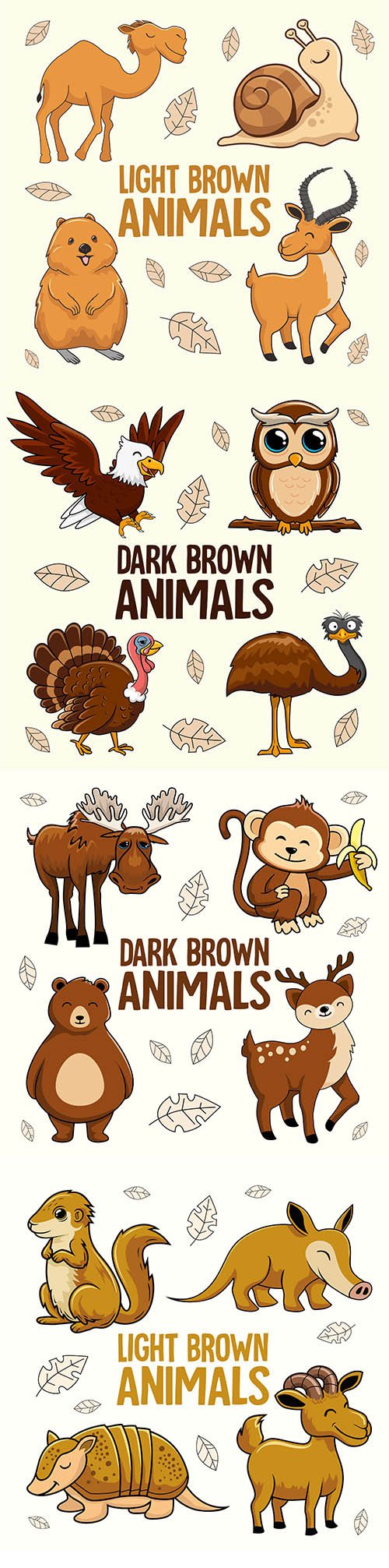 Brown Animals Cartoon Vector Set
