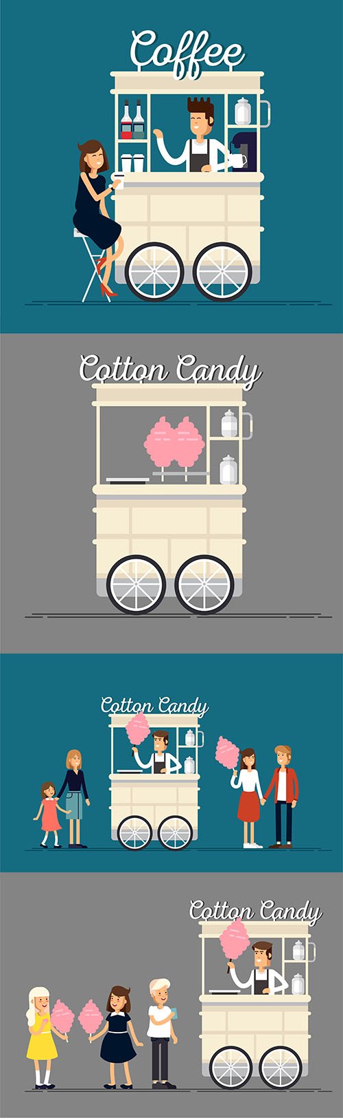 Creative Vector Detailed Street Cotton Candy Cart Shop