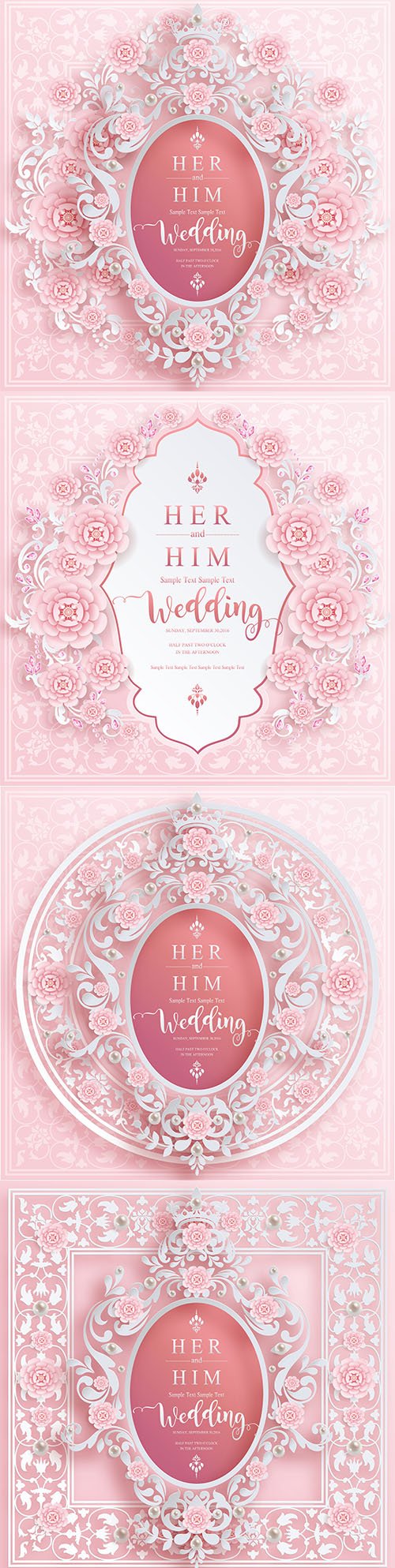 Wedding invitations and patterns on background colored paper