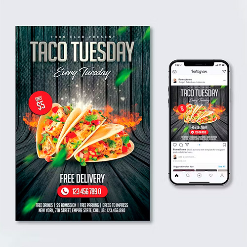 Taco - Flyer & Instagram PSD Post MR