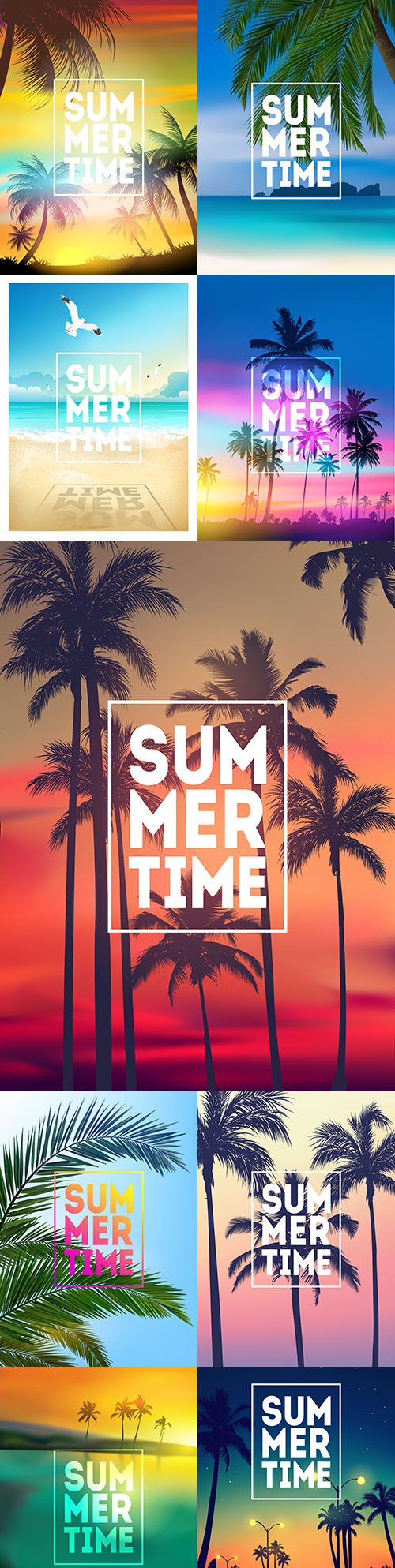 Summer tropical background with palm trees and sunset