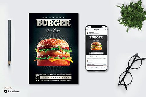 Burger - PSD Flyer & Instagram Post MR