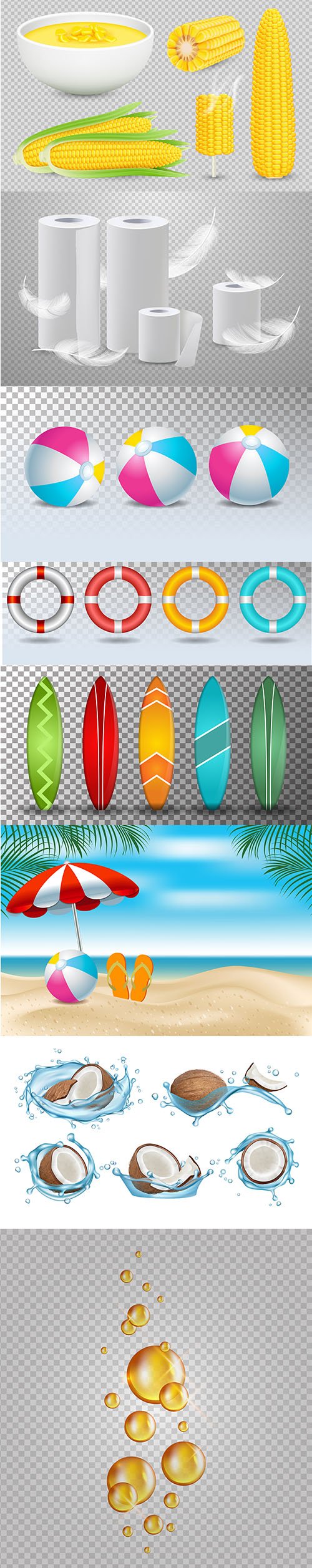 Realistic Isolated Object and Summer Vector Illustrations