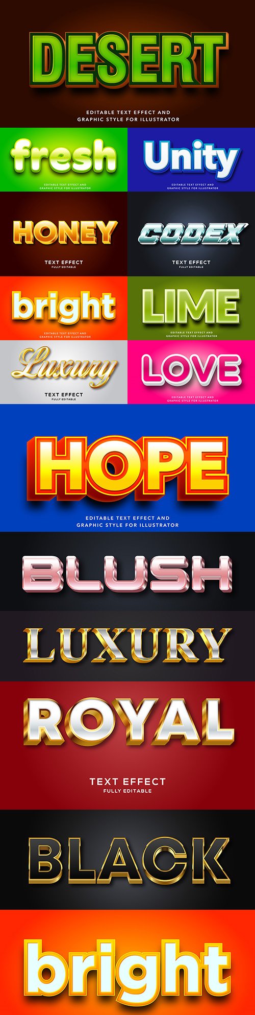 Editable font effect text collection illustration design 129