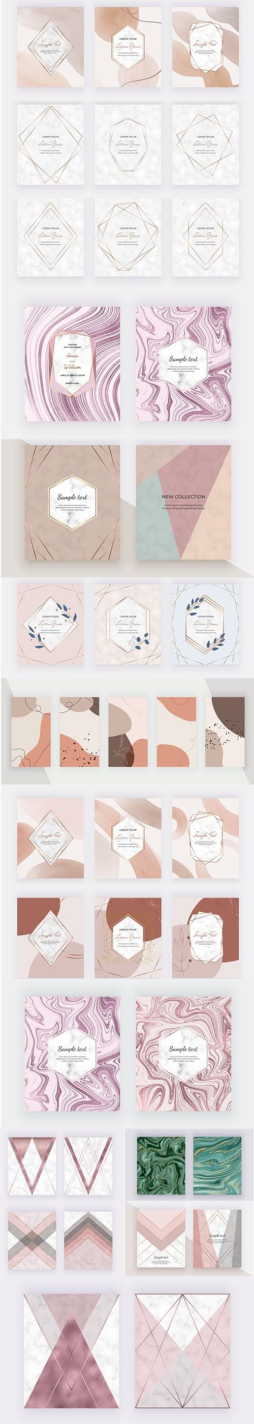 Marble Geometric Design with Pink Grey Triangular Rose Gold Foil Texture