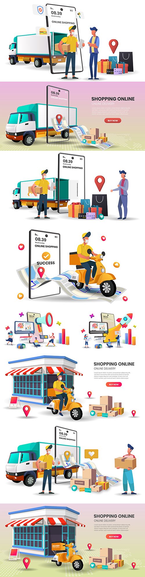 Shopping online on mobile app with truck concept digital