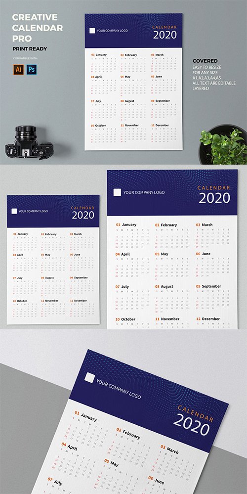 Creative Calendar Pro 2020 PSD and AI