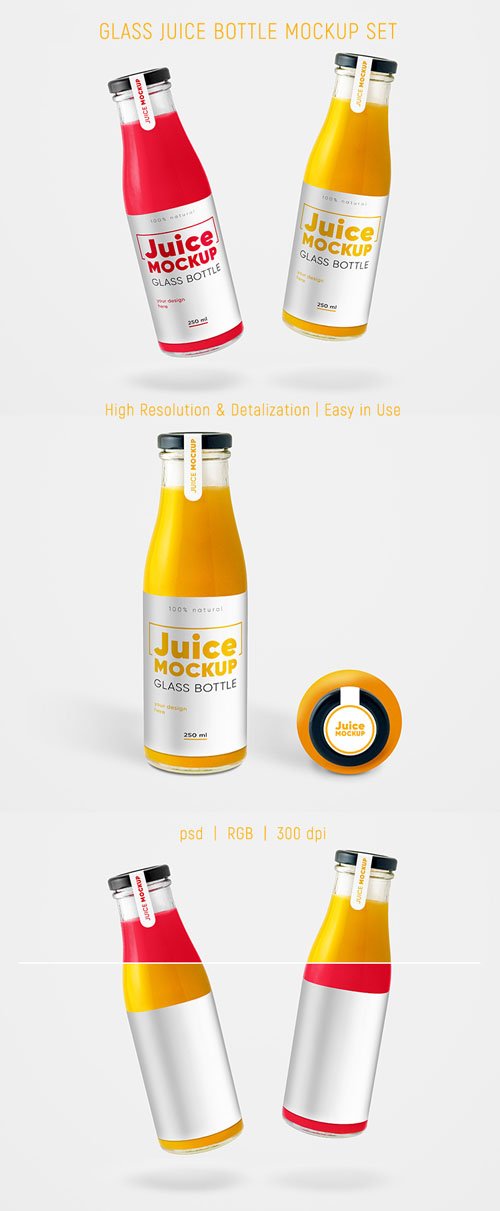 Glass Juice Bottles PSD Mockups