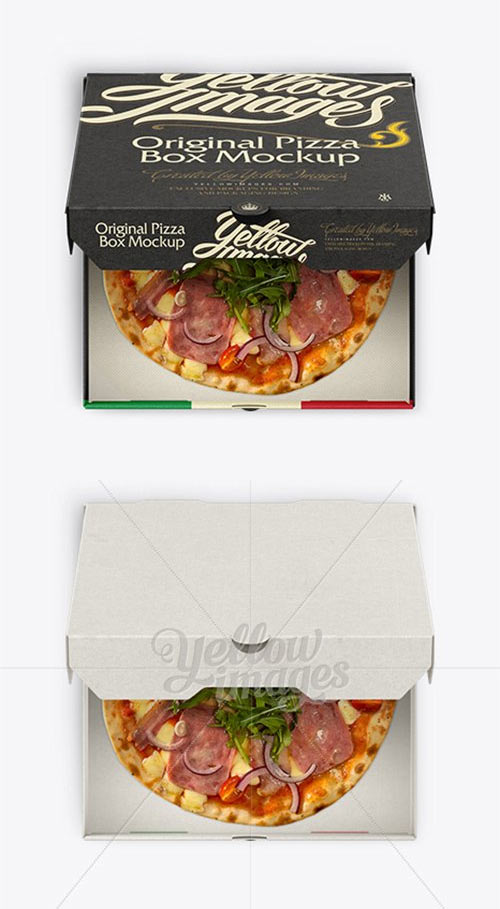Pizza in Half-open Cardboard Box Mockup