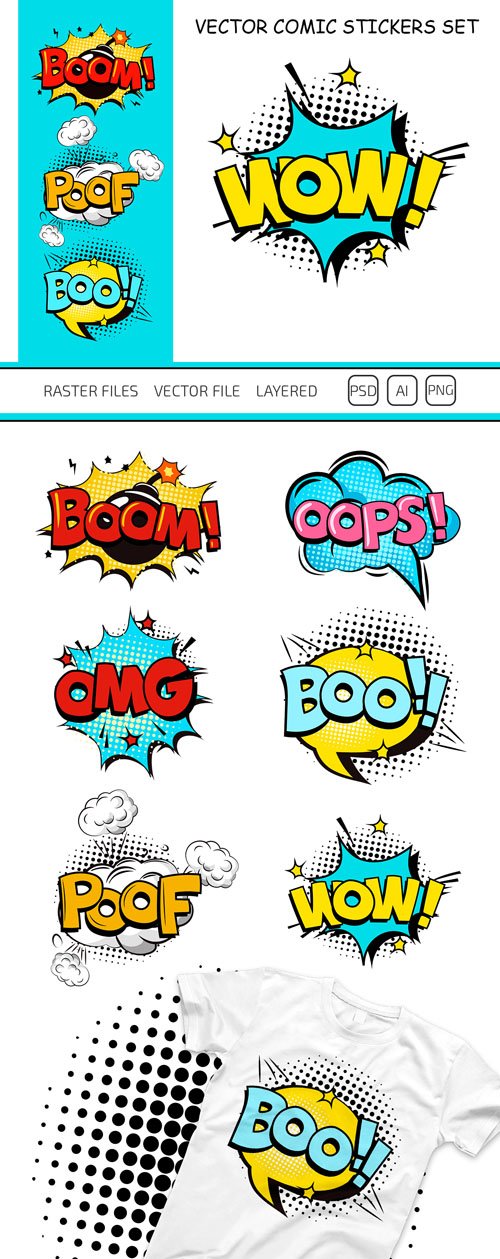 6 Comic Stickers in Vector