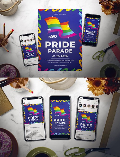 Pride Parade PSD and AI Flyer Set