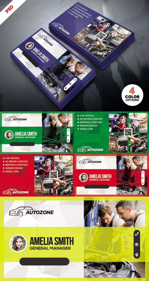 Car Repair Shop & Car Dealer Business Cards Collection in PSD