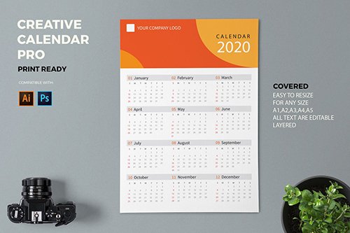 Creative Calendar Pro PSD and AI 2020